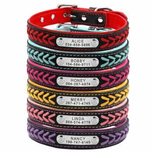 China Personalized Nameplate Custom Leather Dog Collars , Braided Leather Engraved Dog Collars wholesale