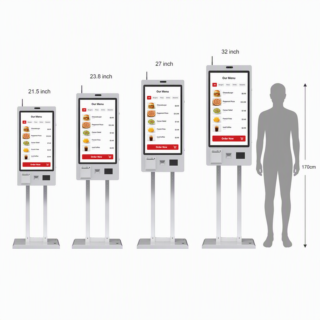 Wall Mount or Floor Stand Touch Screen Self Service Ordering Payment Kiosk with Receipt Printer and QR Scanner for Restaurant