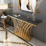 Glossy Stainless Steel Entrance Console Table Marble Top Hallway Table Marble