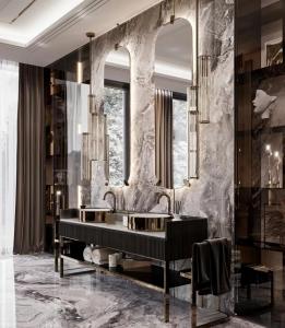 China Rock Plate Luxury Hotel Furniture Ceramic Seamless Integrated Bathroom Basin Cabinet wholesale