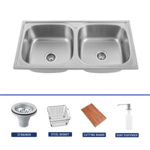 China 780*430 Double Bowl Kitchen Sink Undermount With Faucet wholesale