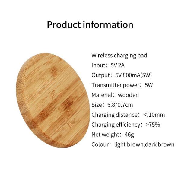 Eco-Friendly Bamboo Wireless Charger, Ultra Light and Thin Wooden Wireless Charger Pad
