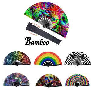 China Bamboo Fabric Printing Logo Customized Hand Fan Foldable Large Big Size 33cm wholesale