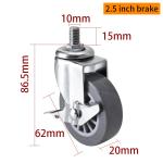 62mm 2.5 Inch Mini Caster Wheels 35kg Threaded TPU Casters