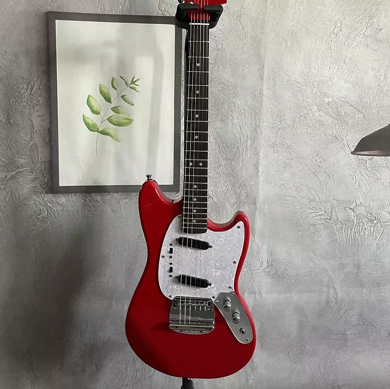 Custom Fender Mustang Style Electric Guitar in Red S-S Pickups Chrome Hardware