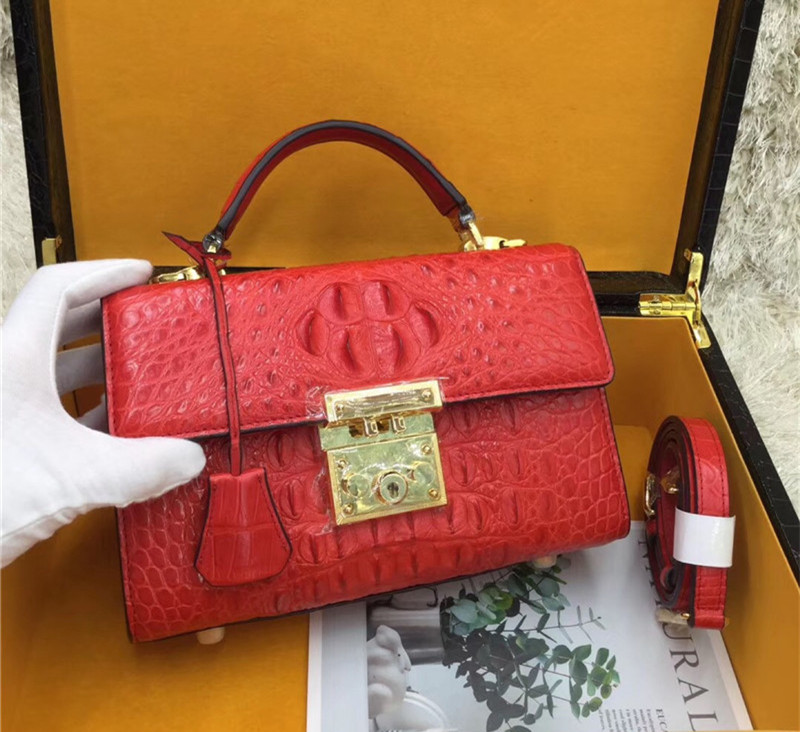 Genuine Alligator Skin Key Lock Closure Lady Small Handbag Authentic Crocodile Leather Women Flap Purse Shoulder Bag