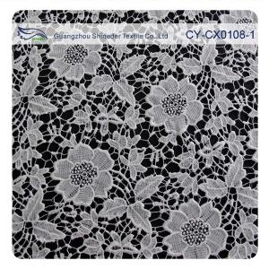 China Chemical Polyester Lace Fabric , Flower Embroidery Lace For Bridal Dress wholesale