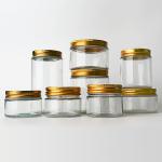 Factory Supply 8oz 12oz Empty Clear Candy Round Containers Glass Jars With Gold