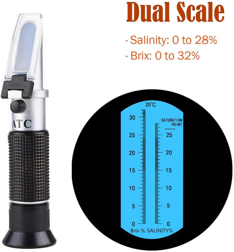 OEM Support 2 Scale 0-32% Brix 0-28% Salinity Salt ATC Refractometer for Seawater Marine Fishkeeping Aquarium