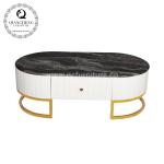 Metal Frame Marble Living Room Table With MDF Cabinet 130x70x44cm
