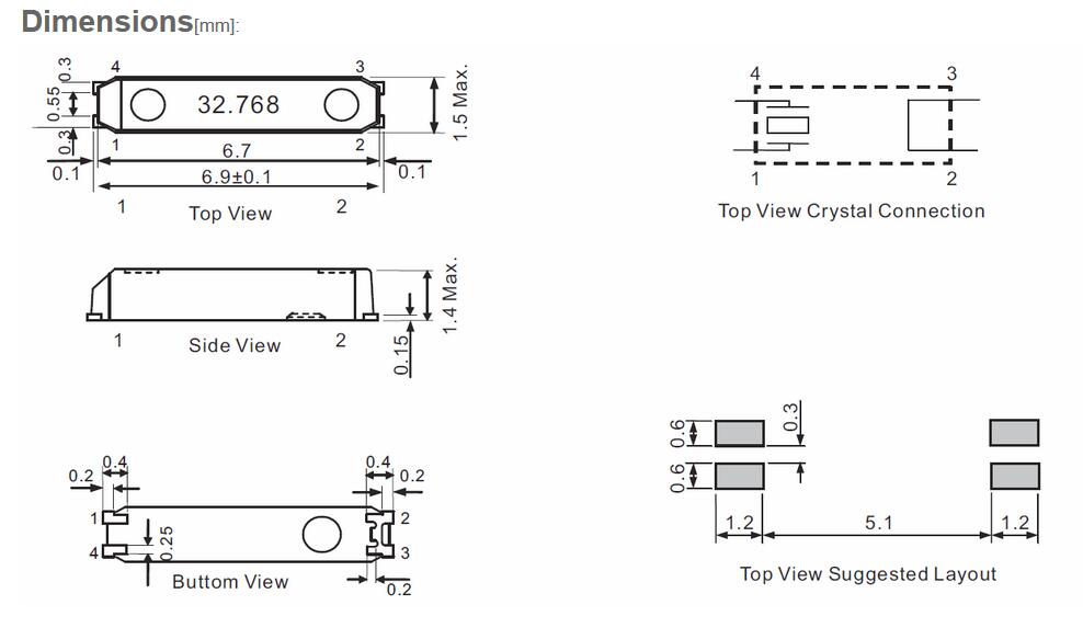 SJK 7015SMD 32.768KHz Tuning Fork Crystal 0.8pF Typ Shunt Capacitance 20ppm MC-146 Cross
