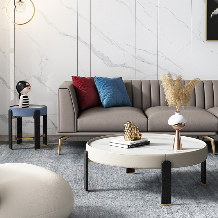 PU Wood Minimalist Marble Coffee Table Set 45cm For Living Room