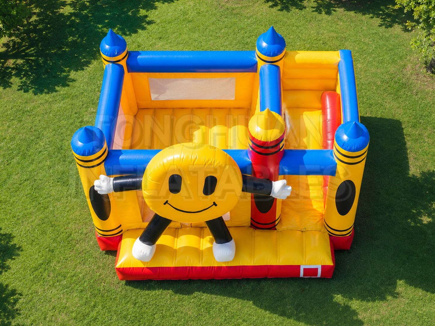 Custom Inflatable Bounce House with Slide and Smiley Theme for Children Events Parks and Commercial Projects