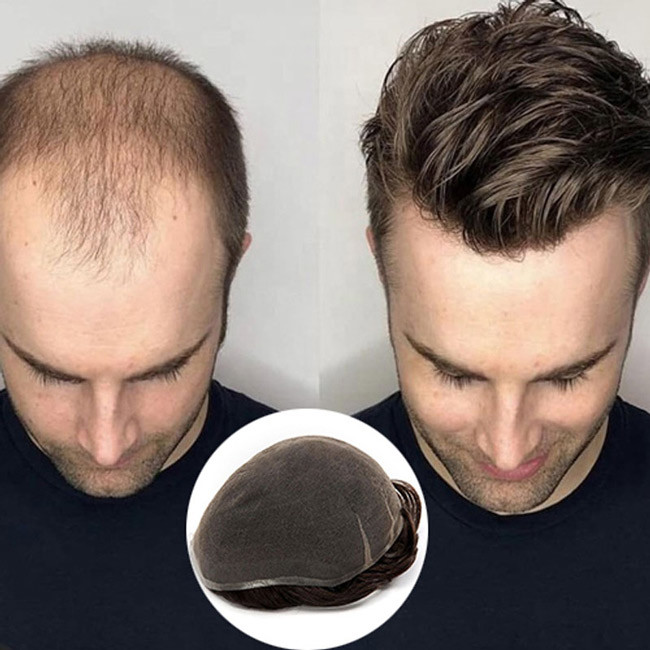 Full Swiss Lace Mens Toupee Human Hair Super Thin 8inch ODM