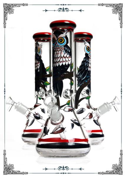 PHOENIX STAR Classic Smoking 7MM Beaker Glass Bongs With Owl Art On Glass