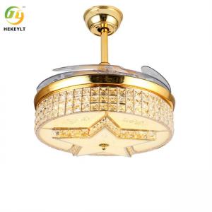 China 72W 42 Inch Downrod LED Smart Crystal Gold Ceiling Fan Light With Remote Control on sale