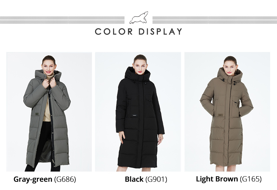 Gray-Green/Black/Light Brown Woman Winter Coat Long Down Jacket for Practicality and Warmth