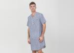 Stripeed Design Mens Short Sleeve Nightshirts Button Placket Embroidery Curved