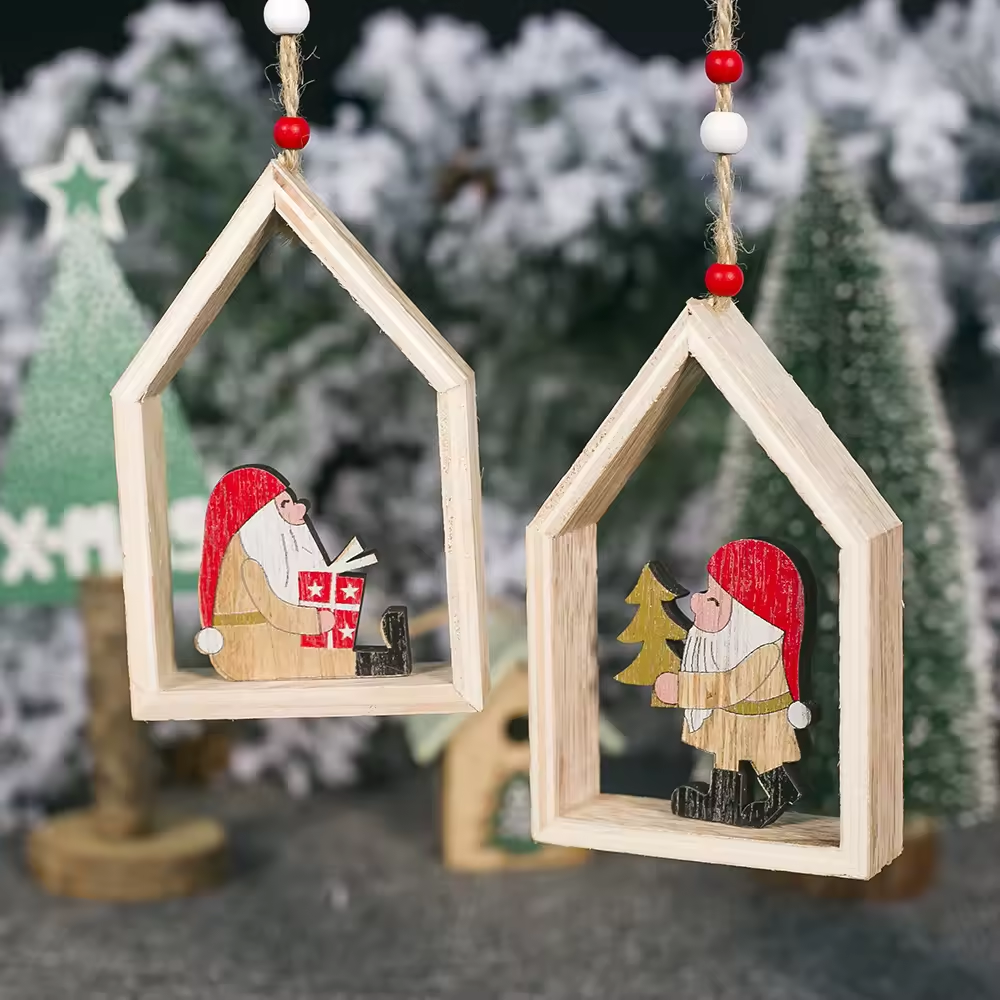 Wooden Christmas decorations Three-dimensional painting Santa Claus display Creative Christmas tree decorations