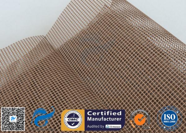 Quality PTFE Coated Fiberglass Conveyor Belt Fabric 4x4MM Doule Weft Brown Open Mesh for sale