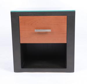China Two Color Wood Bedside Table Hotel And Home Bedroom Furniture Metal Handle wholesale
