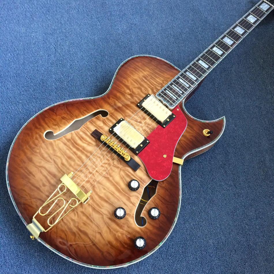 Hollow body L-5 jazz electric guitar,Full color strip edge,Burst color Quilte Maple top ,Quilte Maple top