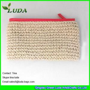 China LUDA new straw pouch handbag with red leather knitting paper straw clutch wholesale