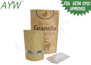 China Natural Dried Food Kraft Paper Zipper Bags No Handling With FDA Laminated Materials wholesale