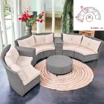 Round Swimming Pool Sofa Unfolded Rattan Sofa Outdoor Black