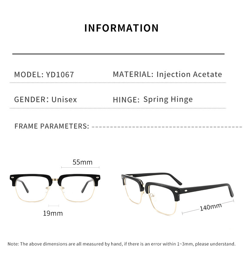 Retro Rivet Acetate Metal Glasses , CE Square Eyewear Frames Customize Logo