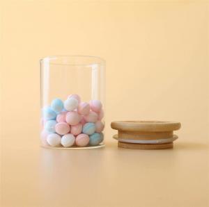 China 3oz Wood Suction Lid Borosilicate Glass Jar Canister For Storage Display wholesale