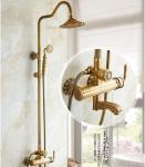 Retro Bronze Carved Wall Mounted Rain Shower Faucets