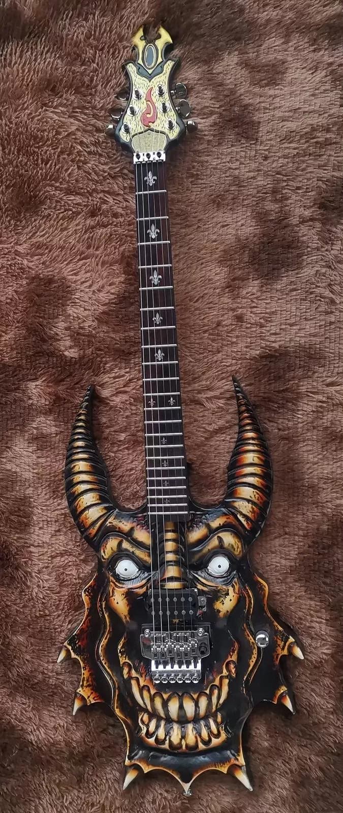 Custom Handcrafted Electric Guitar Colorful Painting COW Skull Head Hummbucker Pickups