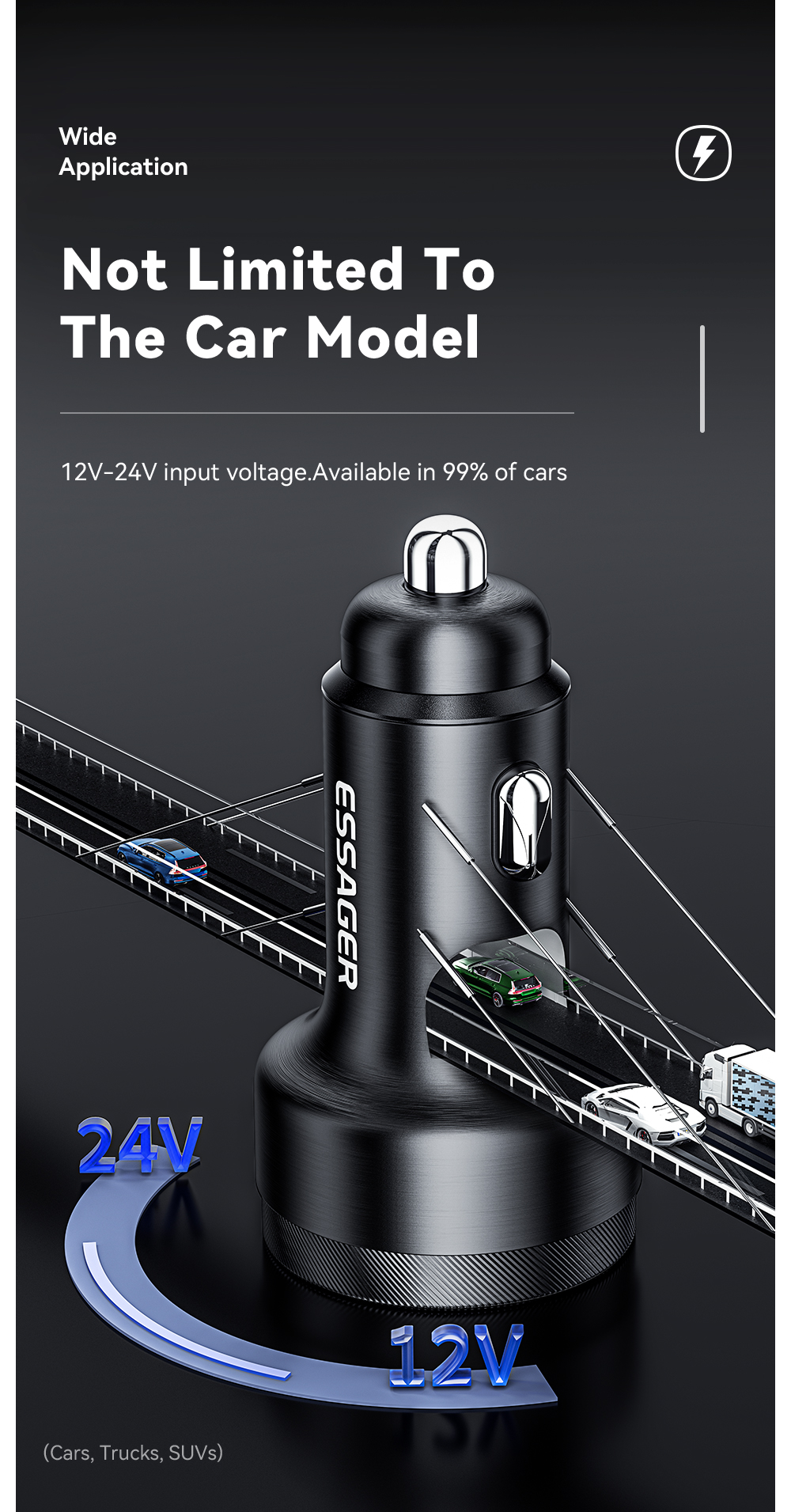 ESSAGER FSJ-008 Series 105W 3 Ports Fast USB Type C Car Charger