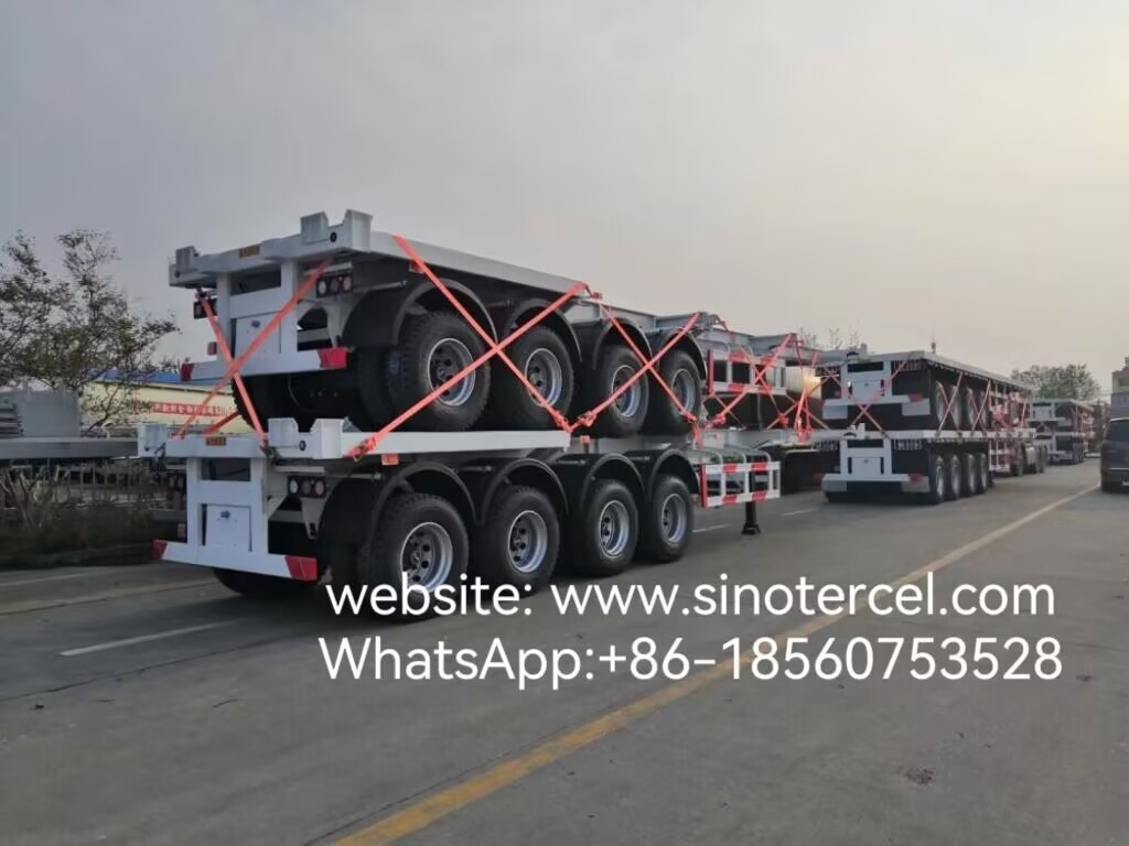 4 Axles Flat Bed Semi Trailer Strong Bearing Stable Single axle can be lifted