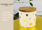 Porcelain 3 Piece Ceramic Gift Set Bamboo Lid Three Sizes With Gold Stars Design