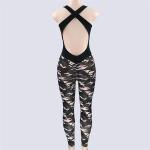 Skinny Tight Nude Camo Print Backless Yoga Jumpsuit With Scrunch