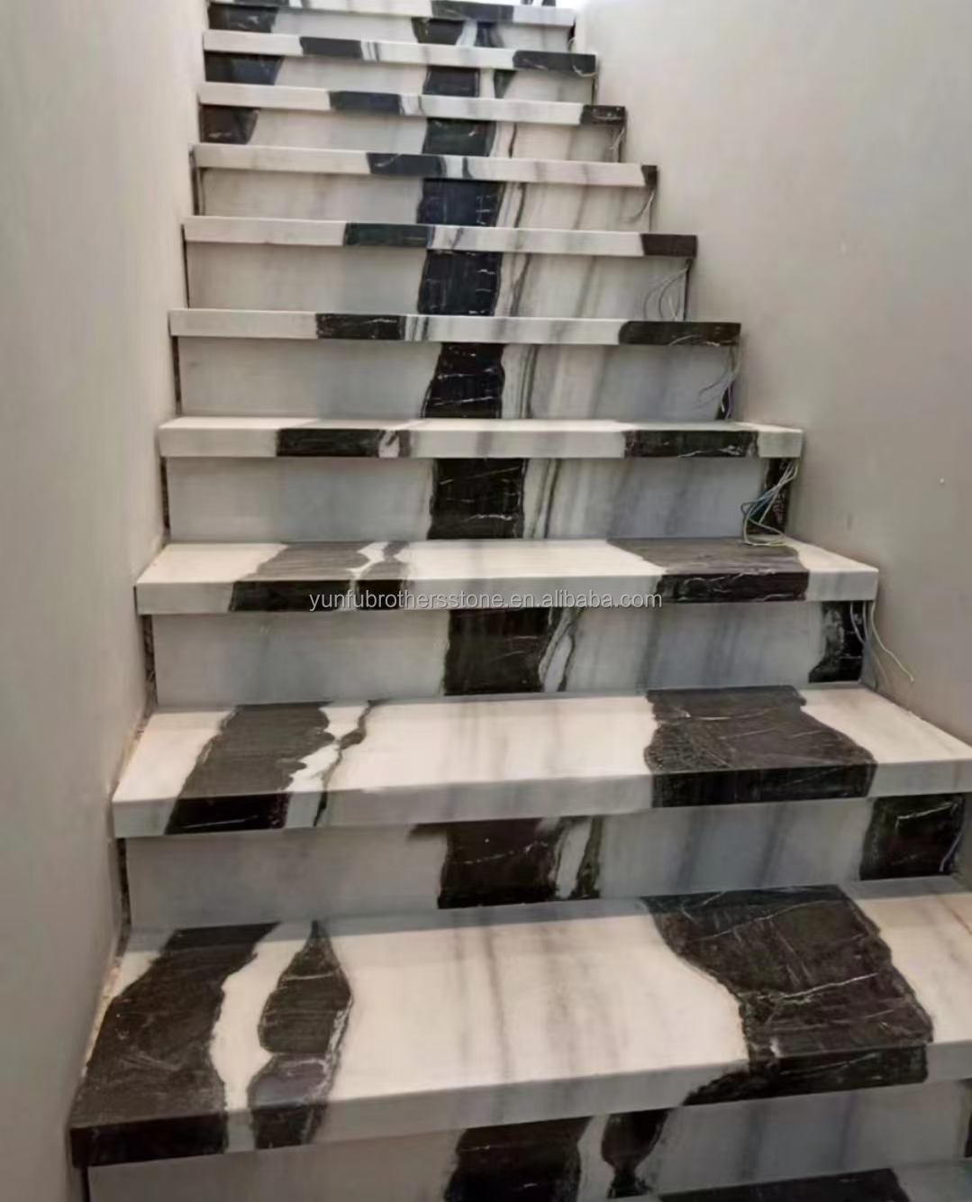 Easy Installation Panda White Marble Stairs with Modern Design and LED Wall Lights