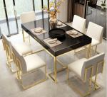 Classic Stainless Steel Frame Marble Dining room table set 6 chairs