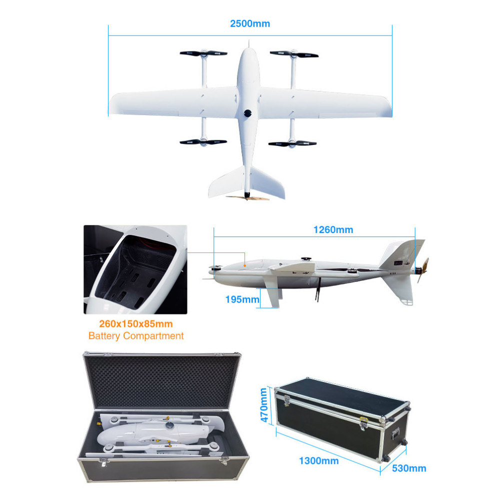 Load 2.2KG Thermal Imaging Drone 640x512 Long Range VTOL UAV Tracking Function HXAYK-250