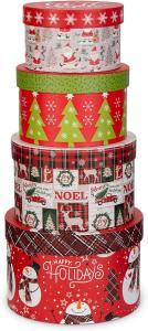 China Christmas Gift Boxes With Lids For Presents Round Gift Boxes With Lids Set Of 4 Nesting Christmas Boxes For Flowers wholesale