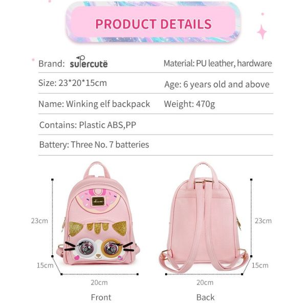 Supercute Custom Pu Kids Backpack Blinking Backpack Unique Children School Bag
