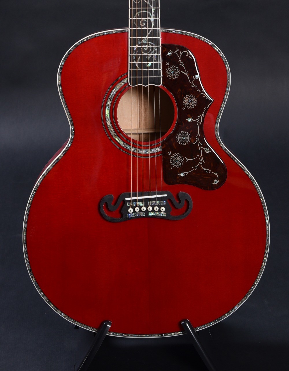 Customized acoustic guitar, 43 inch Jumbo guitar, Quilt Vine Viper red, Guitarra acustica