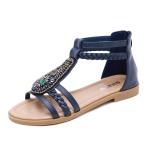 BS140 New Summer Sandals Female Bohemia Retro Beaded Zipper Rhinestone Roman