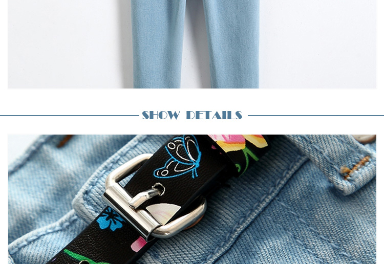 Light Blue Slim Fit Girls Adjustable Waist Jeans Pant With Lace On Hem