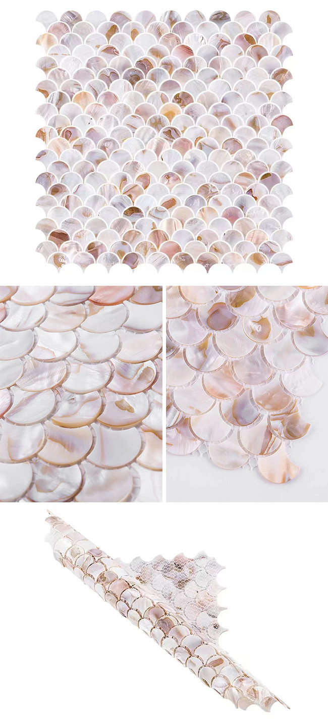 Fan Shape Natural Shell White Pattern Mosaic Tile Mother Of Pearl Backsplash Wall Tile