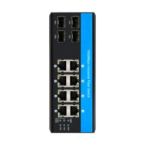 China 12 Port 10/100/1000mbps Unmanaged Din-rail Poe Switch 4 SFP Ports+ 8 RJ45 Ports Ethernet Switch wholesale