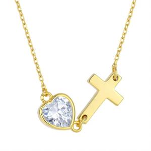 China YASVITTI Bezel Heart Cubic Zirconia Necklace 925 Silver Classic Cross Plain Necklace 18K Gold Plated Wholesale Factory wholesale