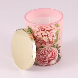 China Pastel 14.5oz Glass Jar Scented Candle Eucalyptus Camellia With Customized Fragrance wholesale