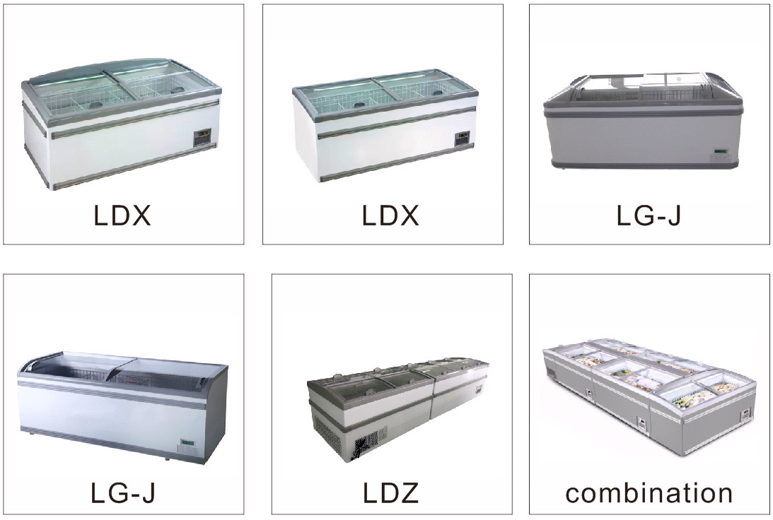Eco Friendly Sliding Door Display Island Freezer For Supermarket / Canteens
